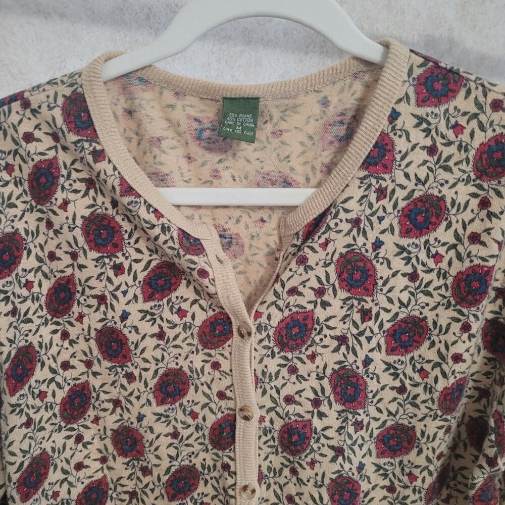 1980s Outback Red Cardigan Blue Red Flowers Sweater The Limited Size M